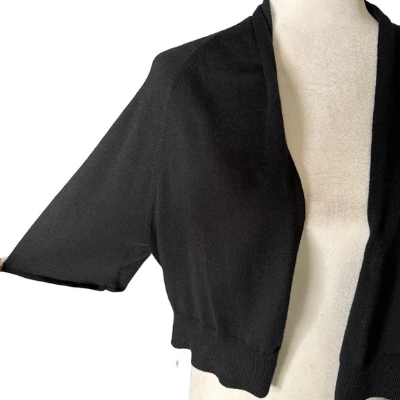 Eileen Fisher M Merino Wool Wide Sleeve Cropped Open Cardigan Black Lagenlook - Picture 5 of 9